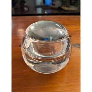Mid Century Modern Round Crystal Glass Lid Dish Box Trinket Jewelry Ring 3" READ